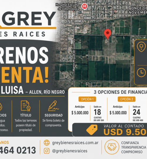 🌿 Terrenos disponibles en el loteo La Luisa – Allen, Río Negro